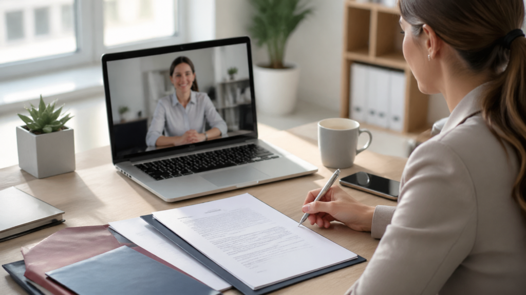 Lettre invitation visa Canada assermentee avec signature électronique dans un bureau moderne et professionnel