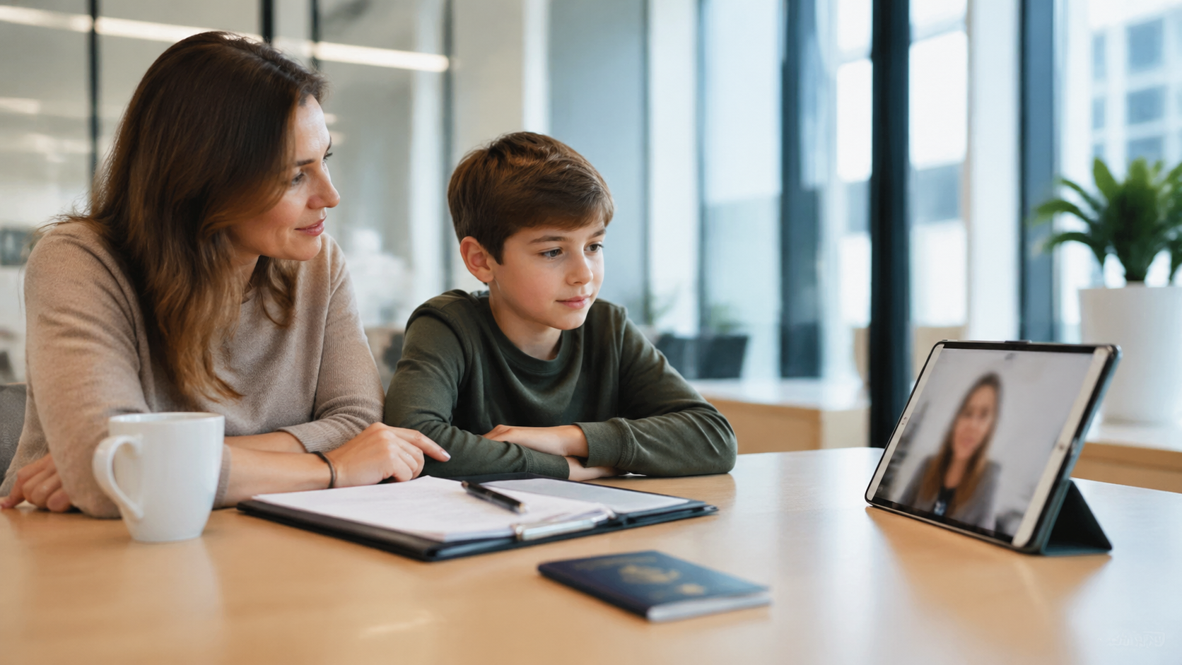 Visioconférence professionnelle pour validation de l'autorisation parentale de voyage pour enfant mineur