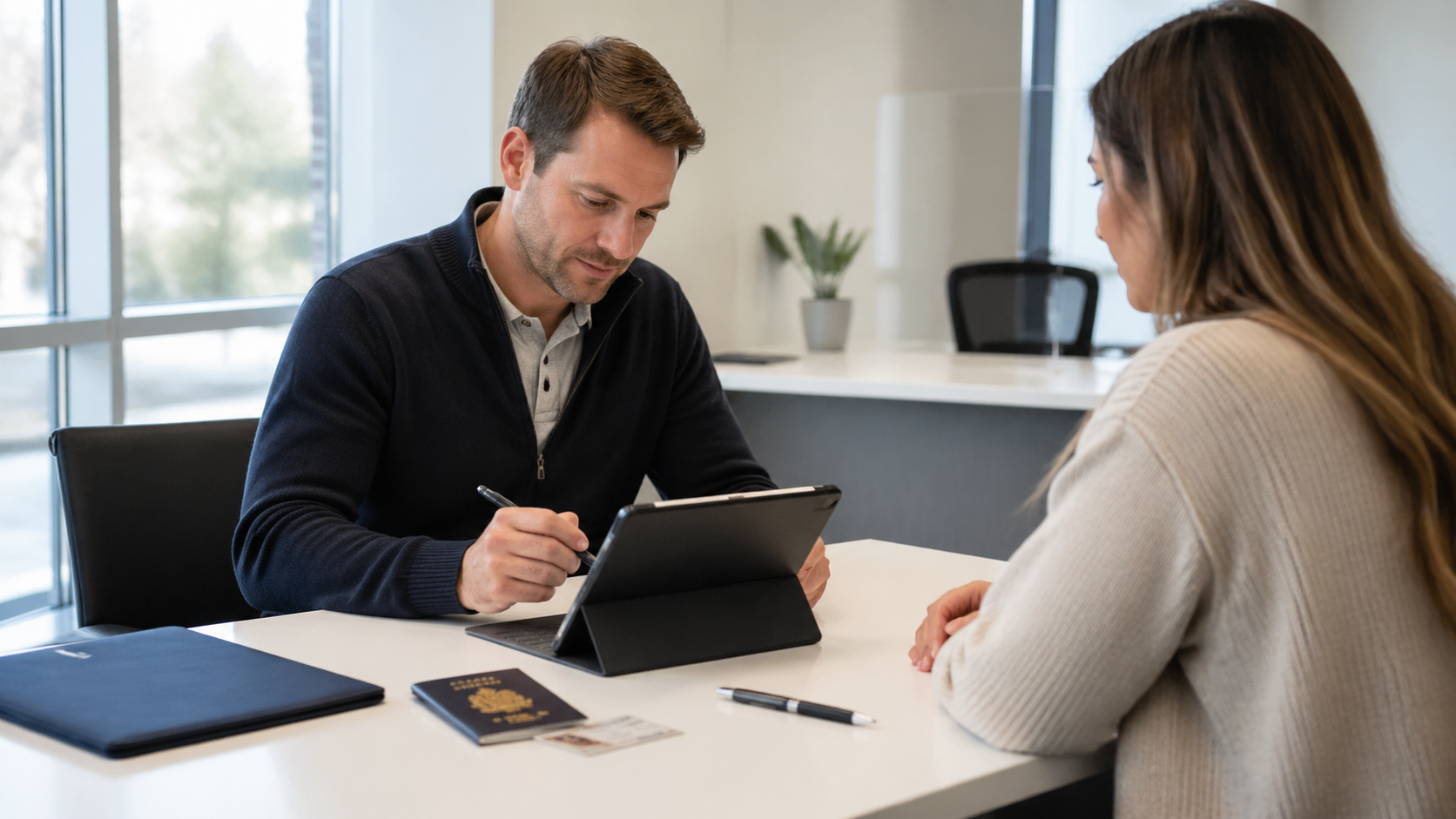 Signature d'une autorisation parentale de voyage pour un enfant mineur dans un bureau professionnel
