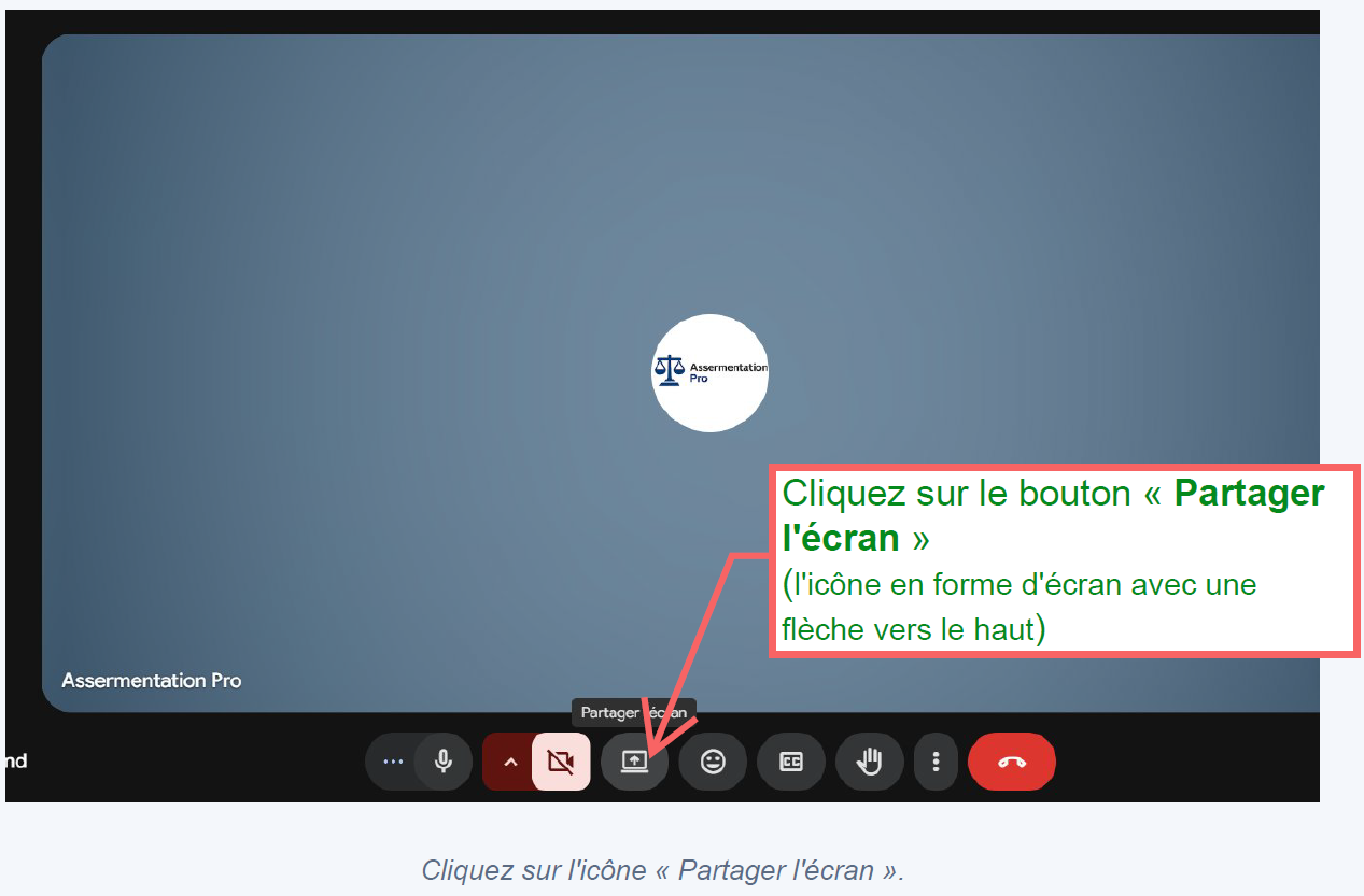 Bouton Partager l’écran dans Google Meet