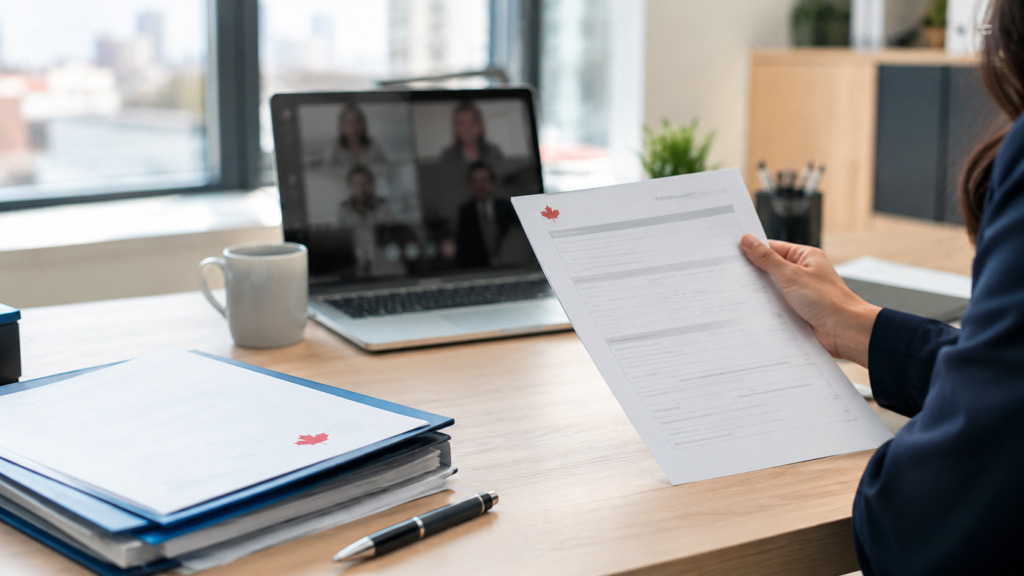 Déclaration solennelle résidence en ligne avec signature électronique dans un bureau propre et moderne