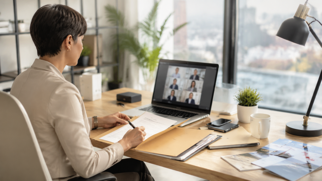 Déclaration domicile sous serment avec signature électronique dans un bureau moderne et professionnel