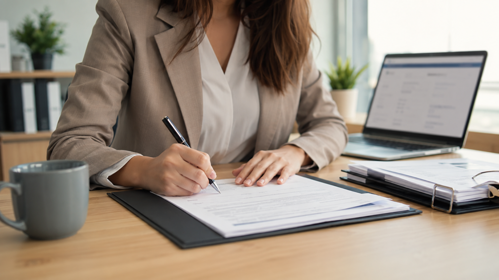 Signature de documents pour déclaration situation familiale aide financière études en visioconférence professionnelle