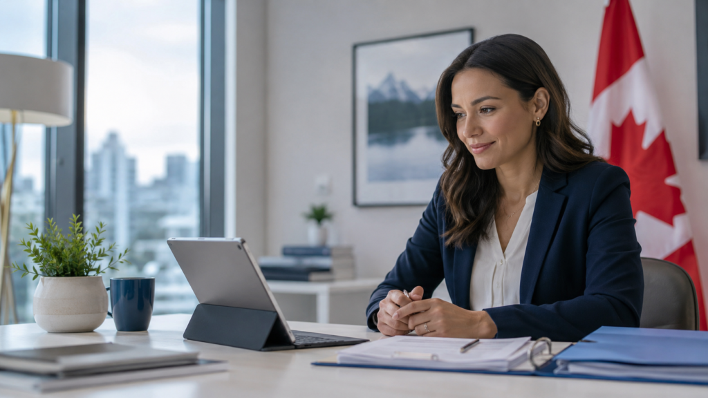 Signature électronique d'un document pour déclaration permis détudes avec environnement de bureau professionnel moderne