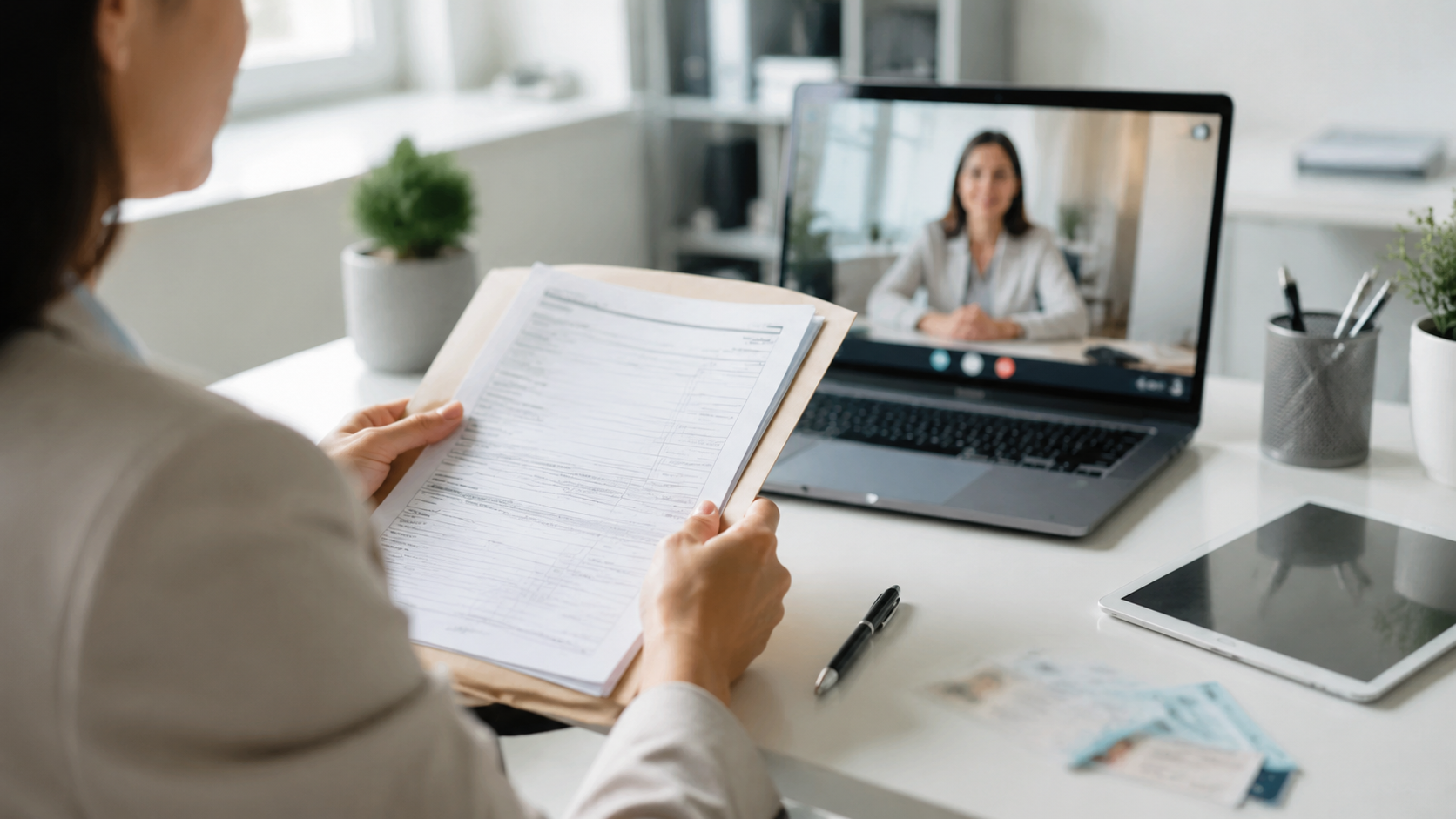 Personne en visioconférence dans un bureau moderne