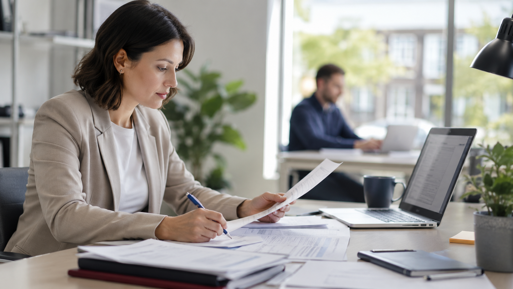 Personne préparant des documents pour une déclaration de revenus en immigration