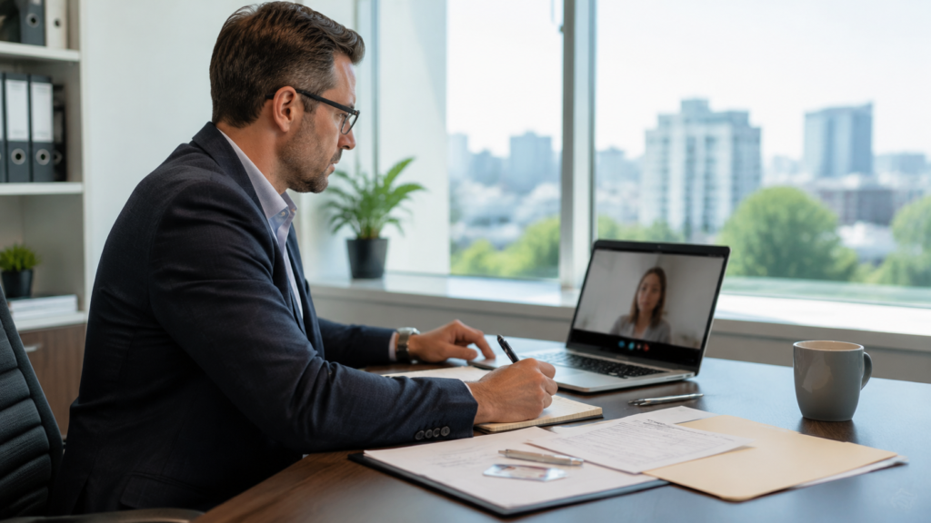 Déclaration endossement frauduleux chèque avec signature documentaire dans un bureau moderne et professionnel