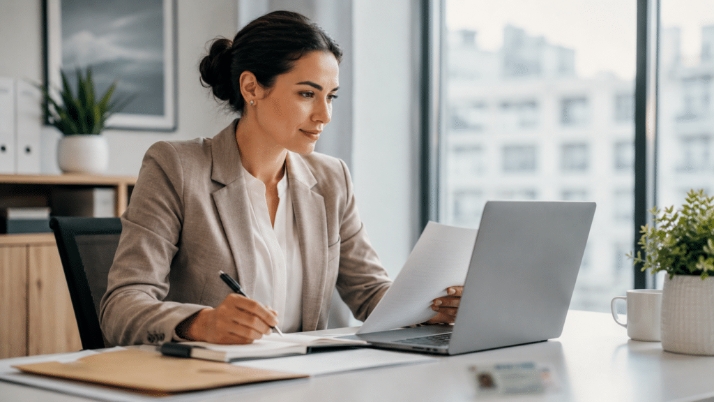 Signature électronique pour déclaration ordre professionnel dans un bureau moderne et professionnel au Québec