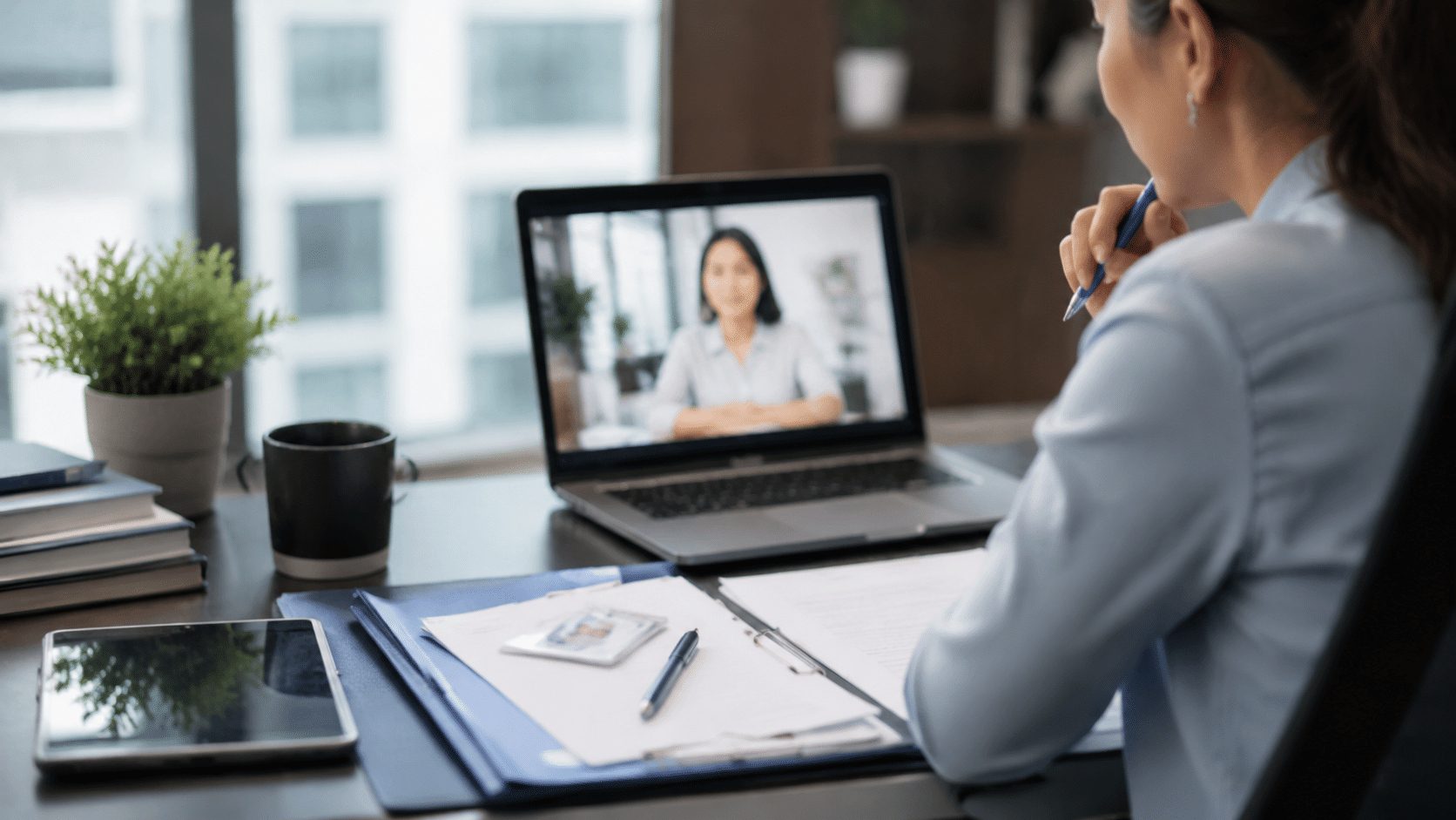 Bureau propre et moderne avec documents pour une déclaration OIIQ